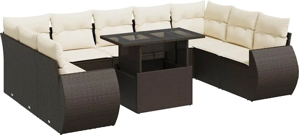 vidaXL 10 részes barna polyrattan kerti ülőgarnitúra párnákkal