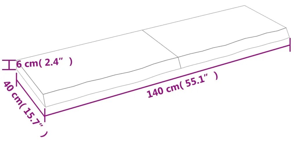 sötétbarna kezelt tömör tölgyfa fali polc 140 x 40 x (2-6) cm