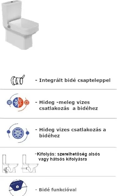 CeraStyle NOURA monoblokk WC - BEÉPÍTETT bidé funkcióval - 62 cm