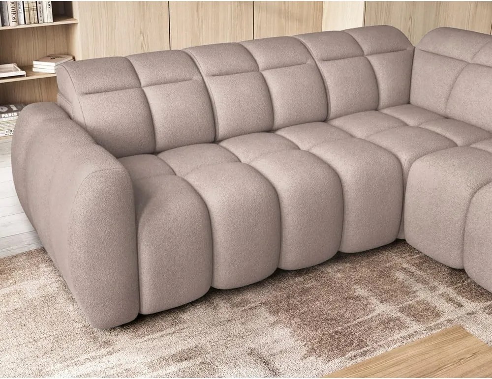 Világosbarna buklé kinyitható-tárolóhelyes sarokkanapé (jobb oldali-L alakú) Falconn – ELTAP