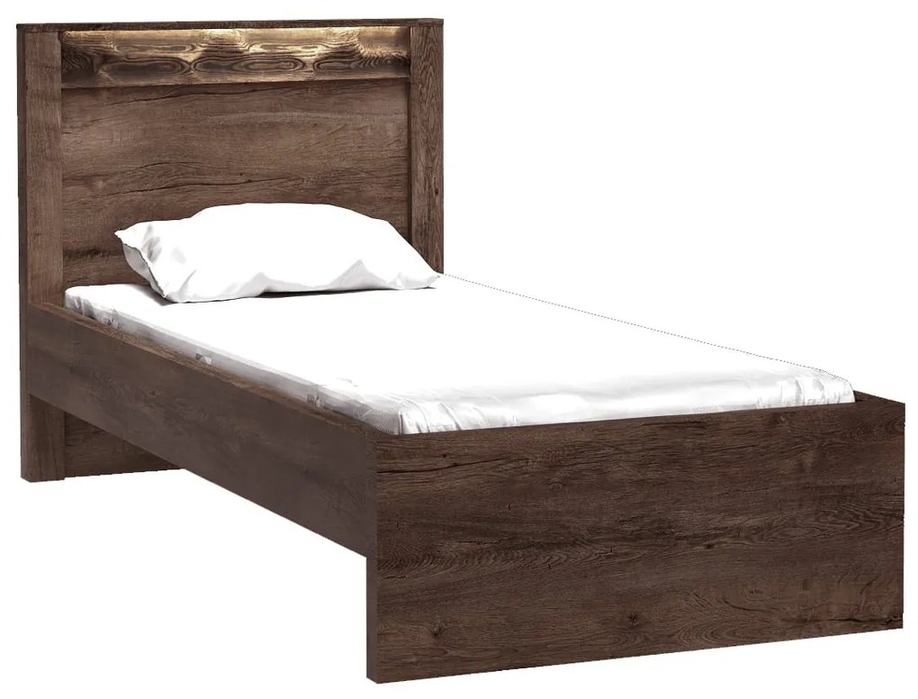 Egyszemélyes ágy 90 cm Indie 20 (LED világítással) (ágyráccsal) (sötét kőris). 1057809
