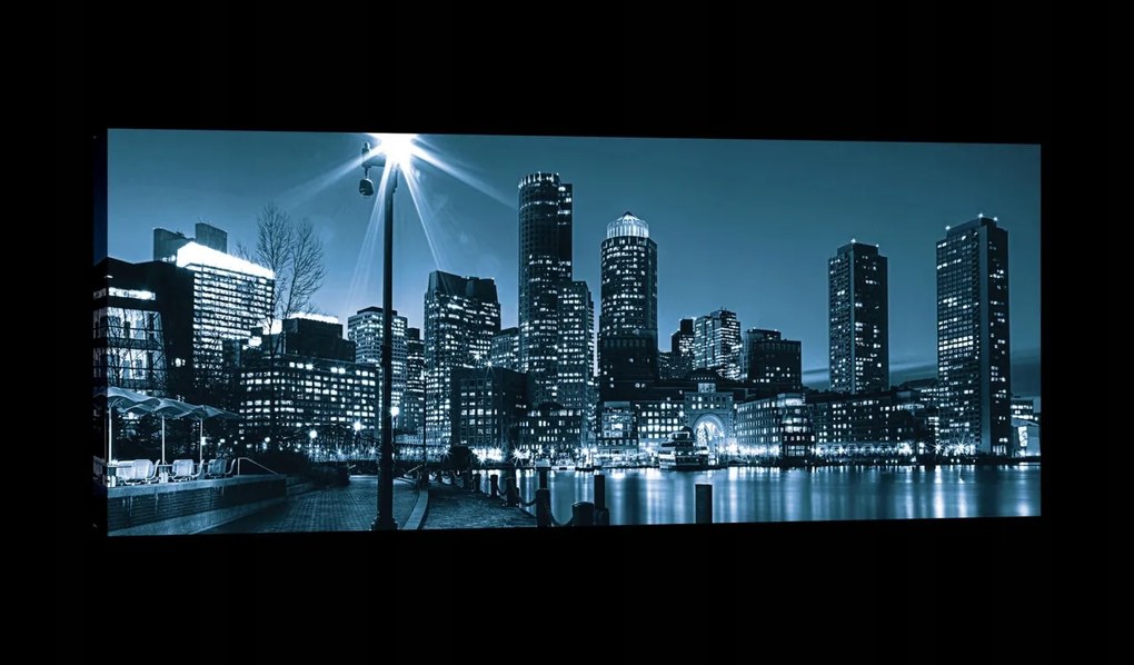 Vászonkép 145x45 Város éjszaka urban víz tükröződés kék fény