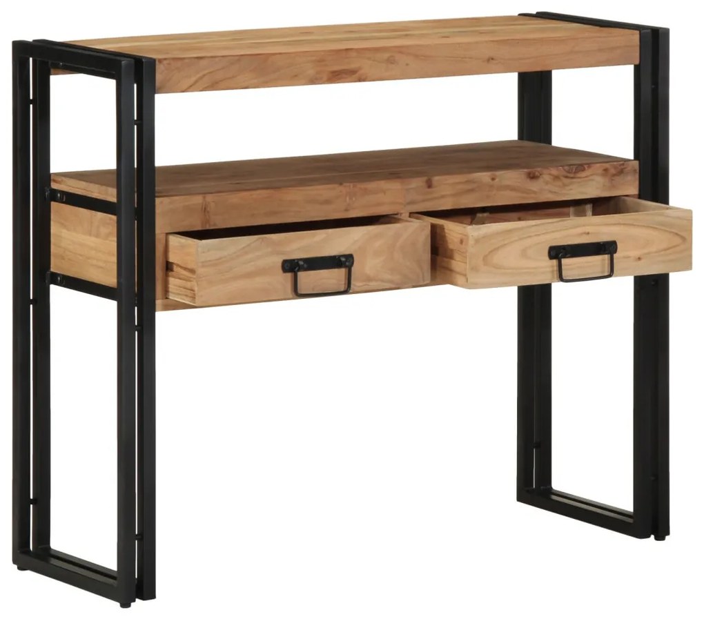 Konsole Asztal Fekete 90x33x75 cm Tömör Akácfa és Fém
