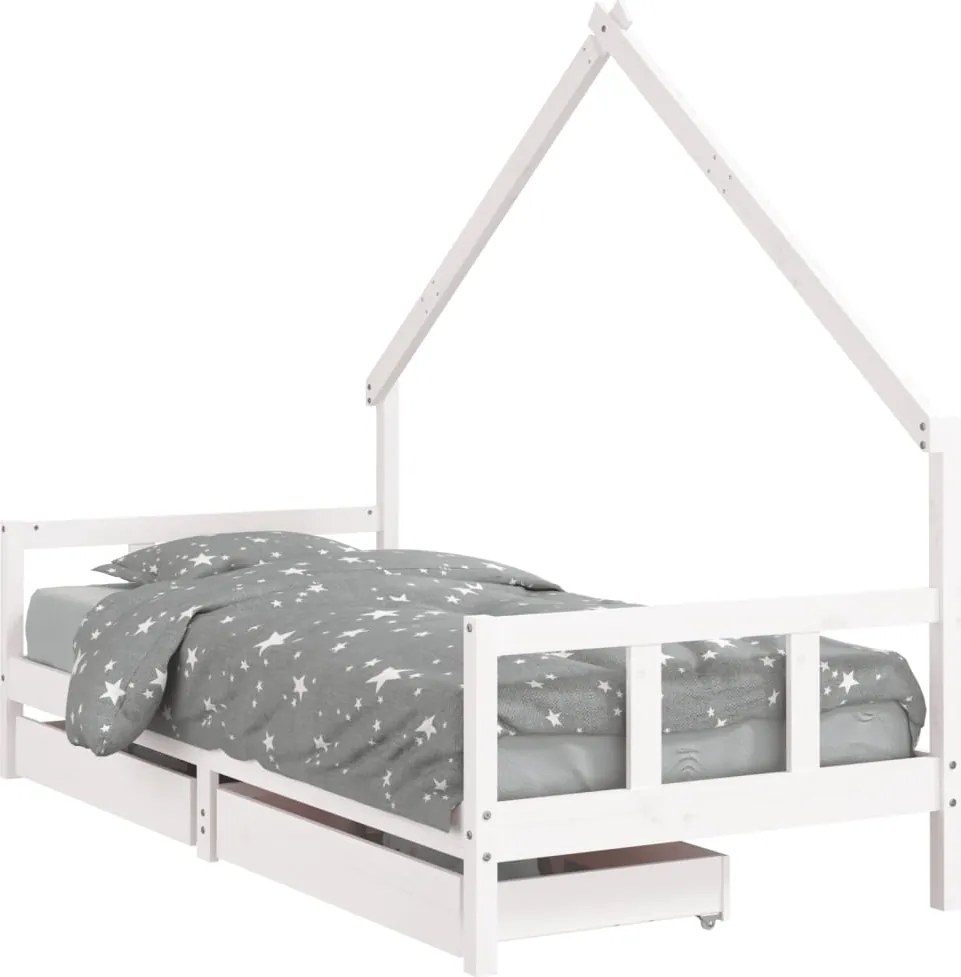 vidaXL fehér tömör fenyőfa gyerekágy keret fiókkal 90x190 cm
