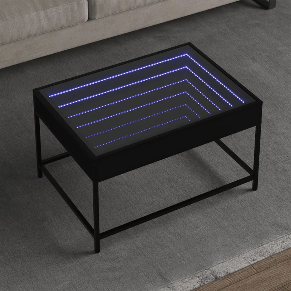 Fekete végtelen hatású LED-es dohányzóasztal 70 x 50 x 41 cm