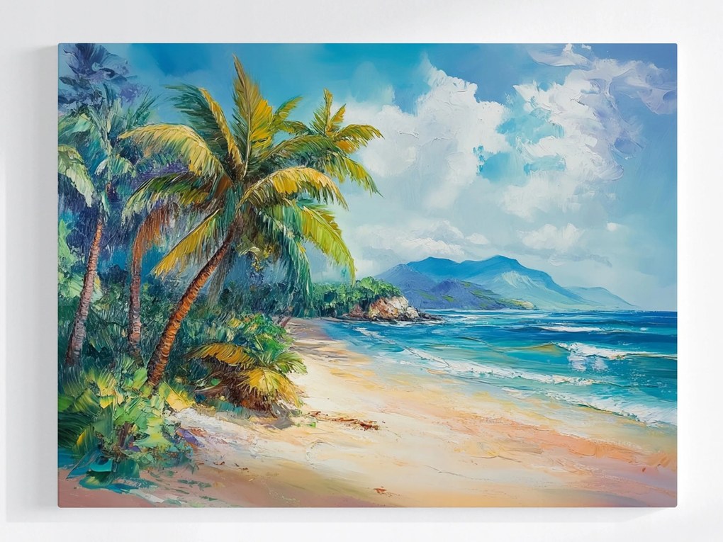 Poszter Olaj Egzotikus Tengerpart Óceán Pálmafák Hegyek 100x75