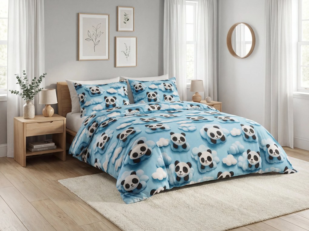 Mikroszálas ágyneműhuzat SKY PANDA kék Ágyneműhuzat mérete: 70 x 80 cm | 140 x 200 cm