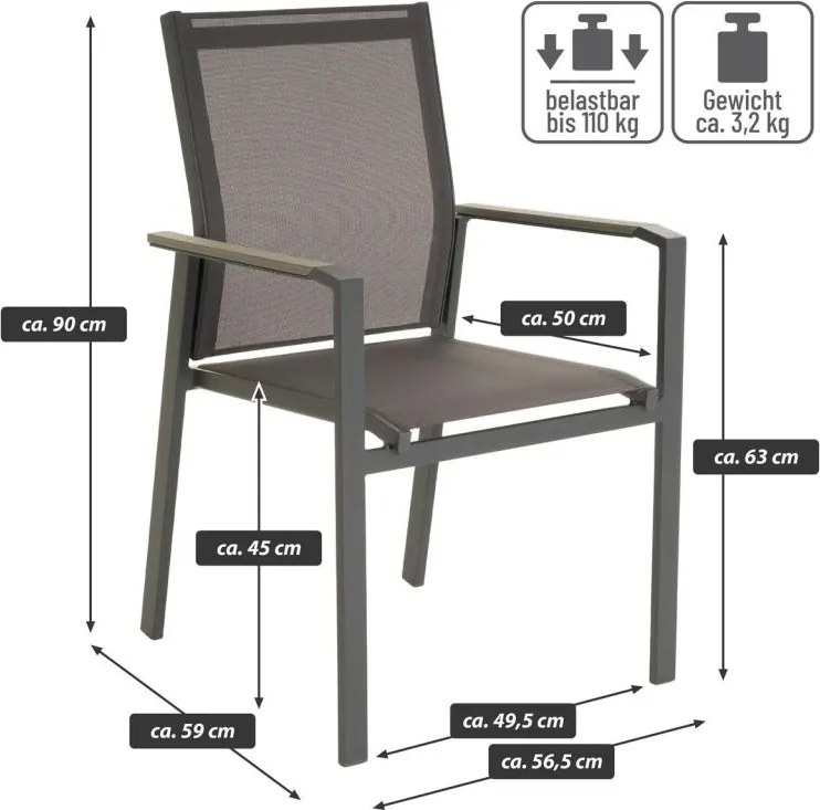 Kerti szék készlet 90 x 56,5 x 59,5 cm 2 db szürke