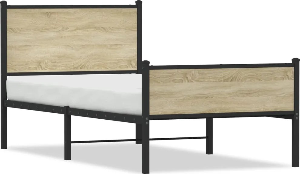 vidaXL sonoma tölgy színű fém ágykeret matrac nélkül 80 x 200 cm