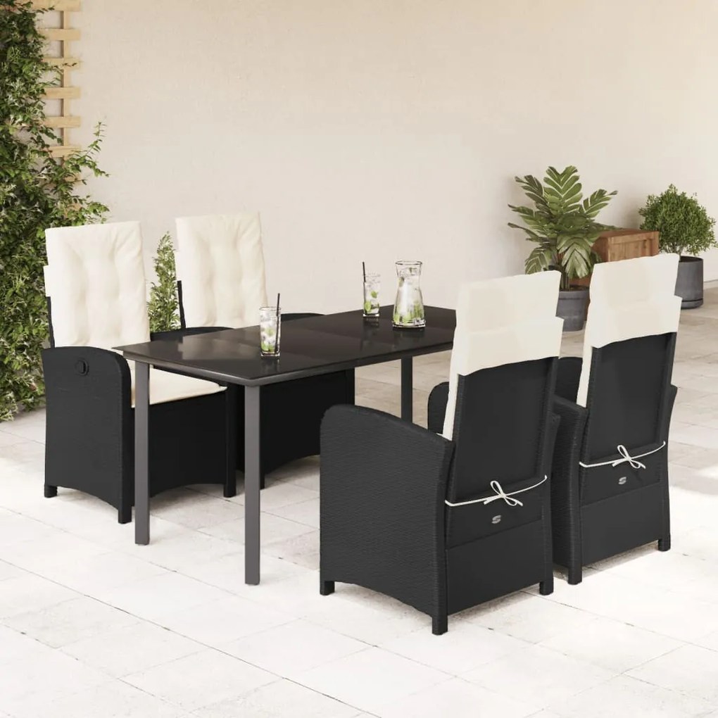 5 részes fekete polyrattan kerti étkezőgarnitúra párnákkal