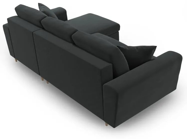 Sötétszürke bársony kinyitható tárolóhelyes sarokkanapé Kyoto – Cosmopolitan Design