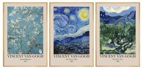 KÉSZLET 3x Kép képkeretben 50x70 cm Vincent van Gogh
