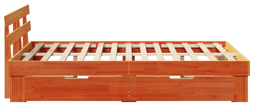 Ágykeret fiókokkal - Wax barna, 135 x 190 cm, tömör fenyő