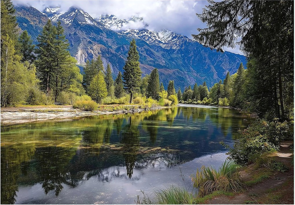 Fotótapéta hegyi táj zöld kék tó és erdő 416 x 254