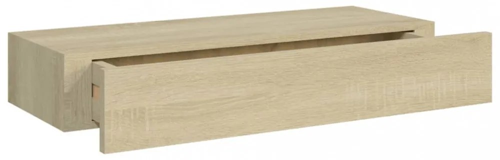 2 db tölgyszínű MDF falra szerelhető fiókos polc 60x23,5x10 cm