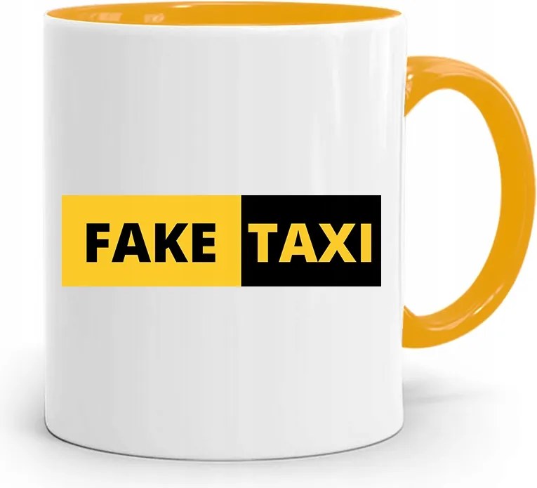 Sárga Bögre Taxisofőrnek Faketaxi Ajándék fényképes nyomattal