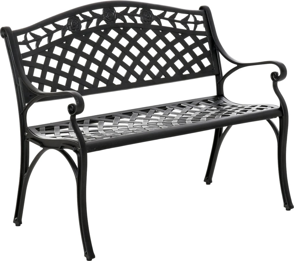 Outsunny 2-Személyes Alumínium Kerti Pad Karfával, Vidéki Stílus, Fekete 102,5 x 61 x 84 cm | Aosom