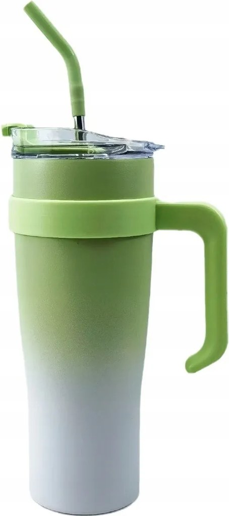 Termosz Bögre Fém Szívószállal Zöld Ombre 1200ml Termosz Fogantyúval