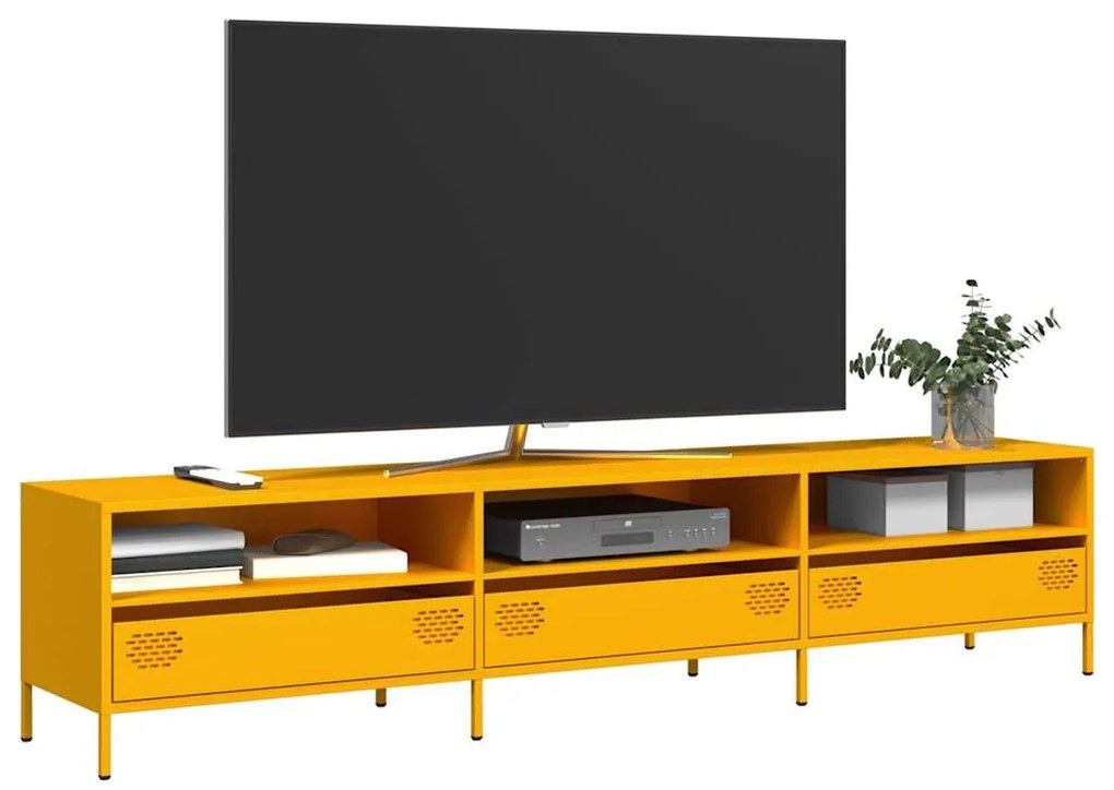mustársárga hidegen hengerelt acél TV-szekrény 202x39x43,5 cm