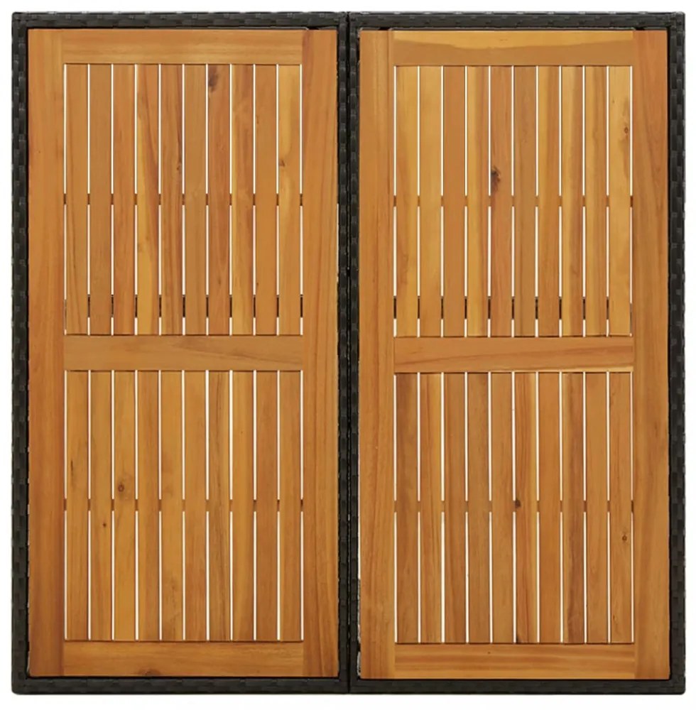 fekete polyrattan és tömör akácfa kerti asztal 109x107x74 cm