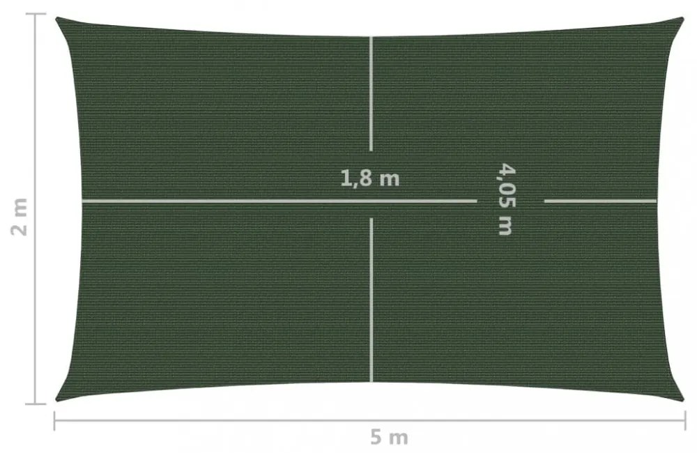 sötétzöld HDPE napvitorla 160 g/m² 2 x 5 m