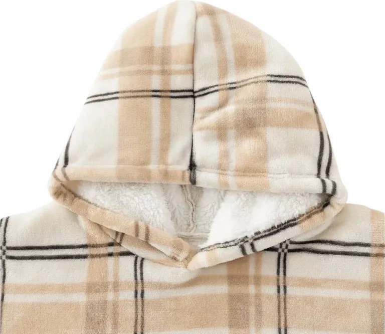 báránybunda hatású kapucnis, ujjas pléd PLAID, krém színű