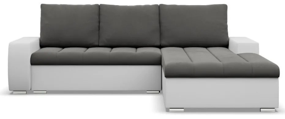 Toronto sarokkanapé, 2 ágyneműtartóval, bársony + műbőr, jobboldali, szürke - fehér