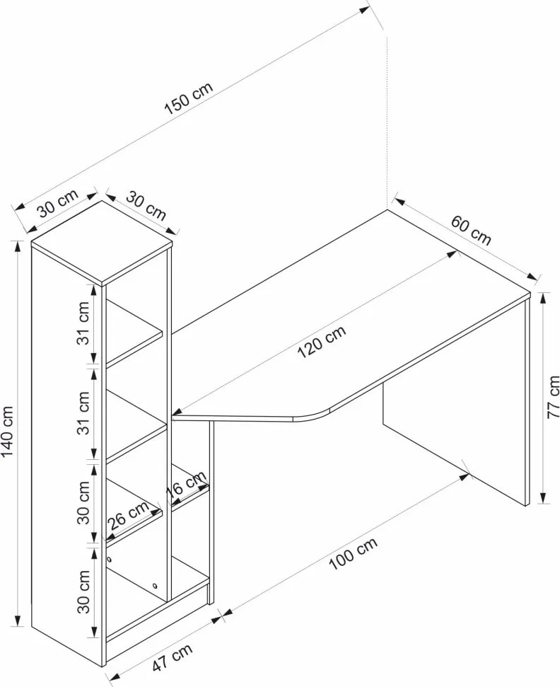 Viora íróasztal, antracit-dió, 150 cm
