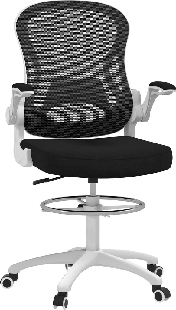 Vinsetto Ergonomikus Irodai Szék Lélegző Anyagból Állítható Magassággal és Felhajtható Karfákkal, 59x65x110-130 cm, Fehér és Fekete | Aosom