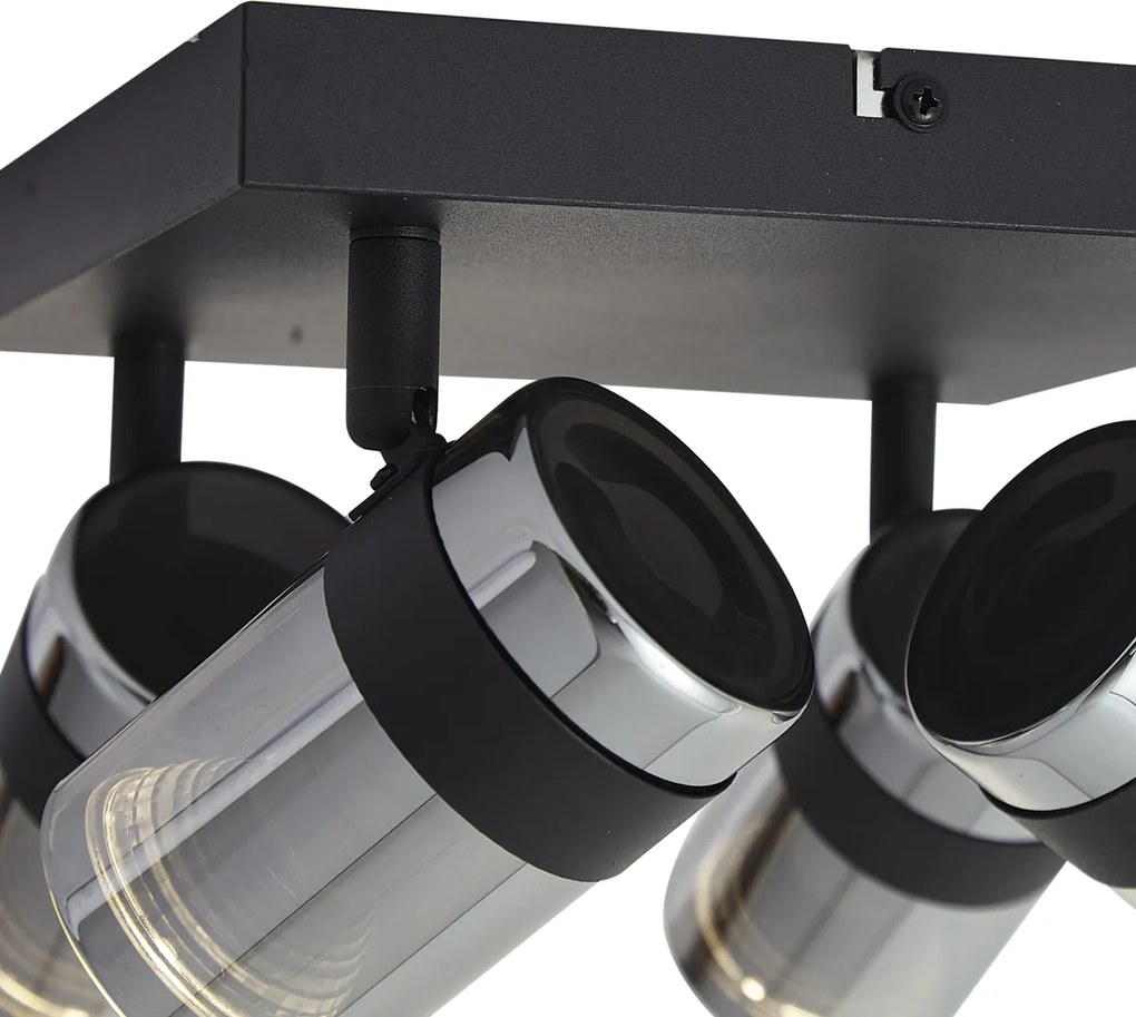 Fekete mennyezeti spotlámpa füstüveggel, 4 lámpás, forgatható és dönthető - Gianni