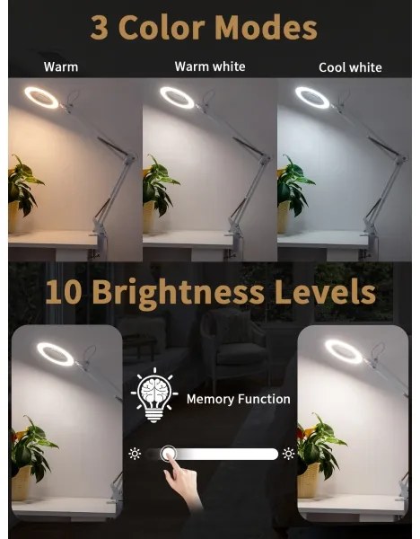 Brilagi - LED Dimmelhető asztali lámpa nagyítóval LED/12W/5V 3000/4200/6000K fehér