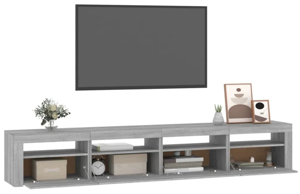 szürke sonoma színű TV-szekrény LED-lámpákkal 240x35x40 cm