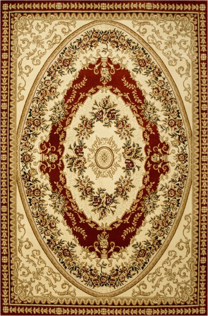 Nappali Szőnyeg Díszes Piros Elegáns Krém Rose 200x290 cm