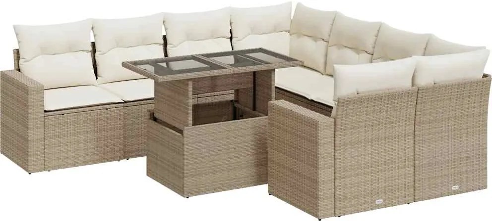 vidaXL 9 részes bézs polyrattan kerti ülőgarnitúra párnákkal