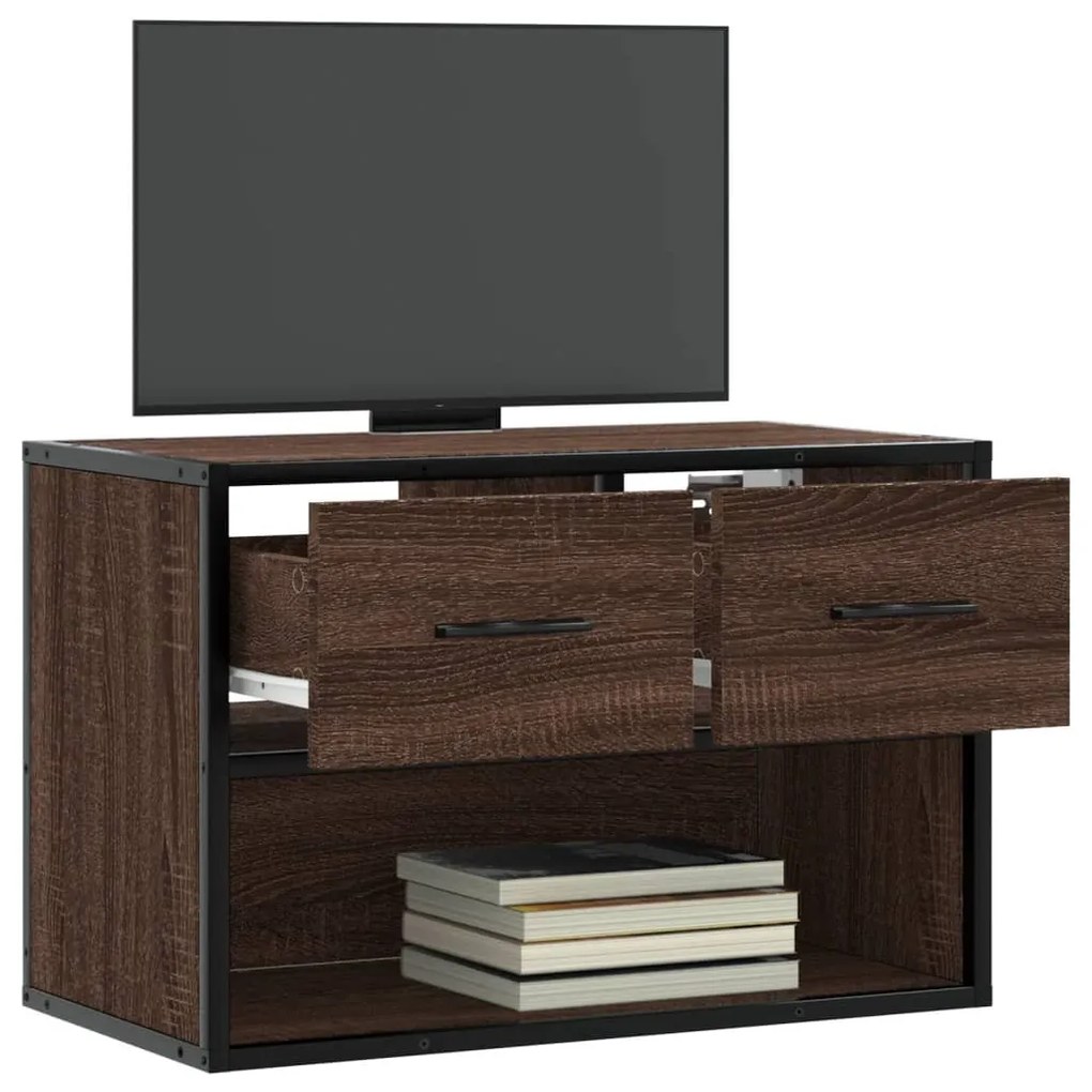barna tölgy színű szerelt fa és fém TV-szekrény 60x31x39,5 cm