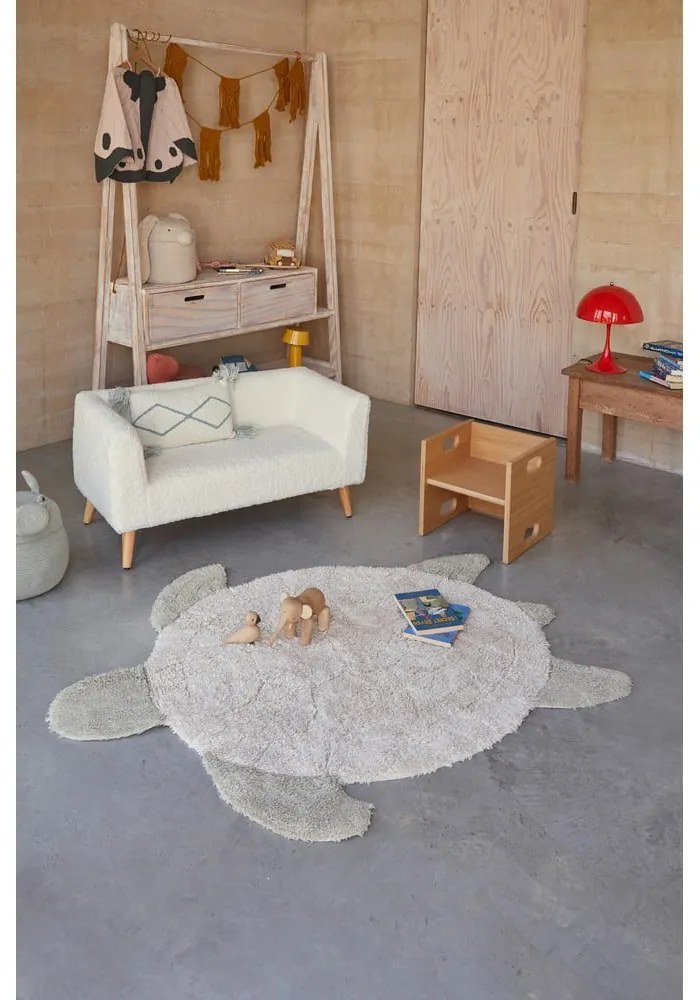 Bézs mosható kézi szövésű pamut gyerek szőnyeg 110x130 cm Sea Turtle – Lorena Canals