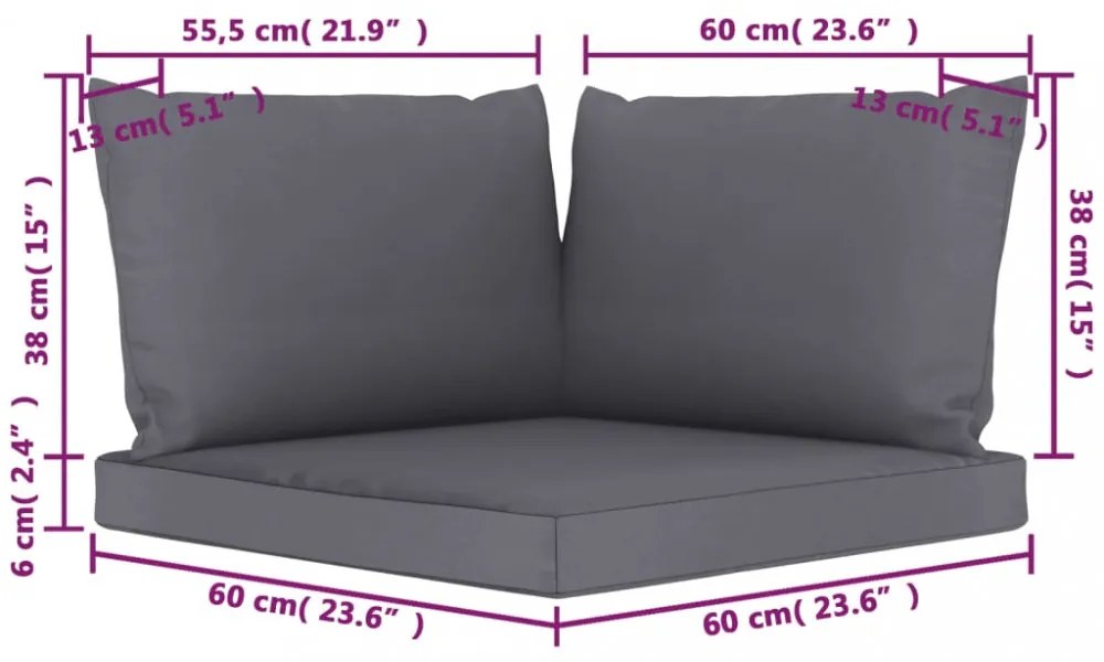 3 db antracitszürke oxford szövet raklapkanapé-párna