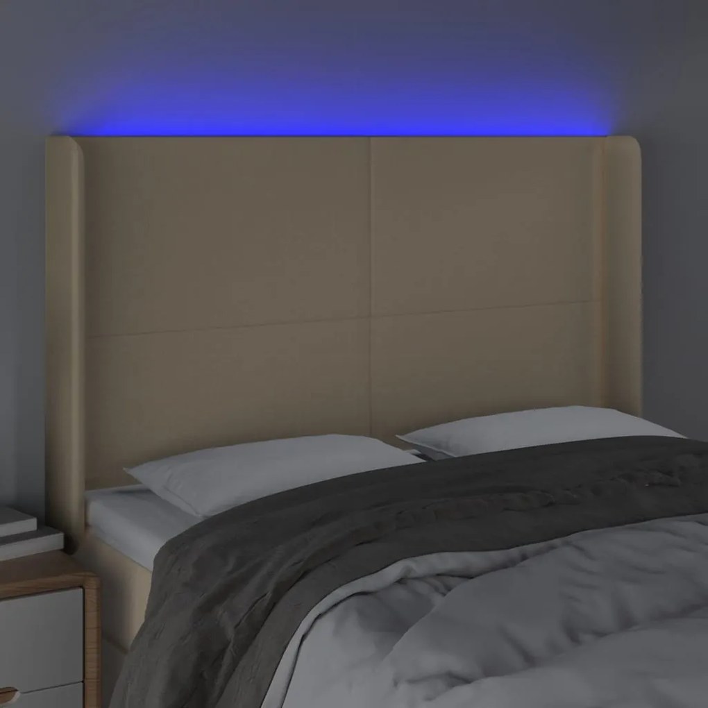 krémszínű szövet LED-es fejtámla 147x16x118/128 cm