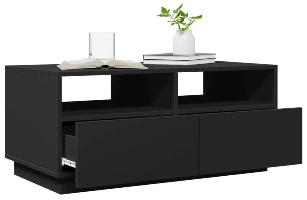 fekete dohányzóasztal LED-lámpákkal 90x49x40 cm