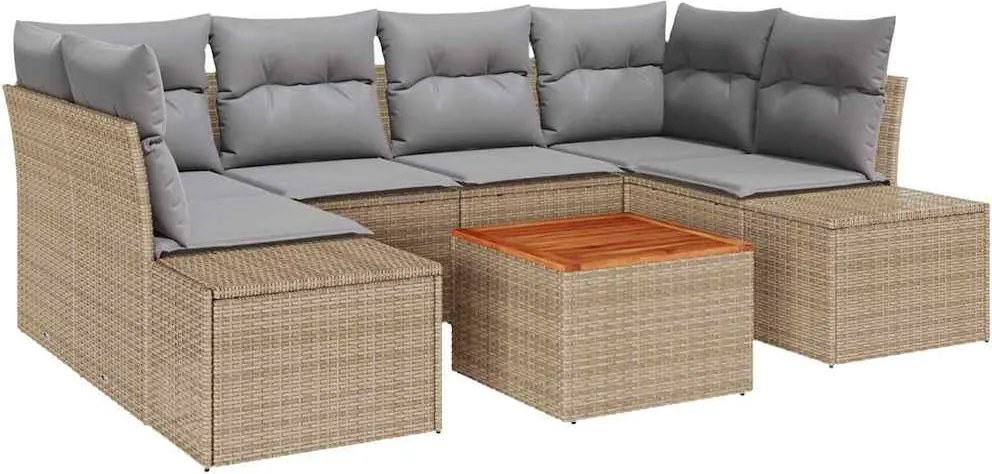 vidaXL Kerti Kanapé Szett párnával 7 pcs Bézs polirattan