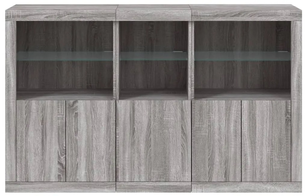 szürke sonoma színű tálalószekrény LED-ekkel 162 x 37 x 100 cm