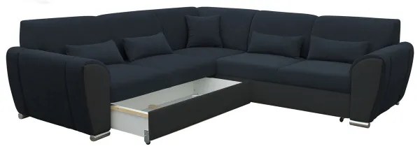 Kihúzható, L alakú, balos sarok ülőgarnitúra tárolórekesszel VISEU antracit/fekete