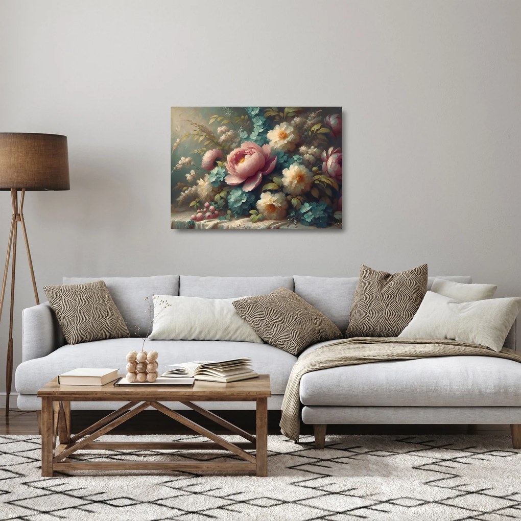 Üveg kép - Természet csendélet virágokkal - festmény (70x50 cm)