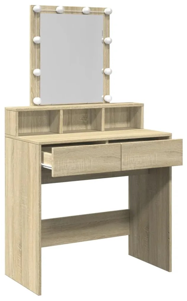 sonoma tölgy színű fésülködőasztal LED-del 80 x 41 x 144,5 cm