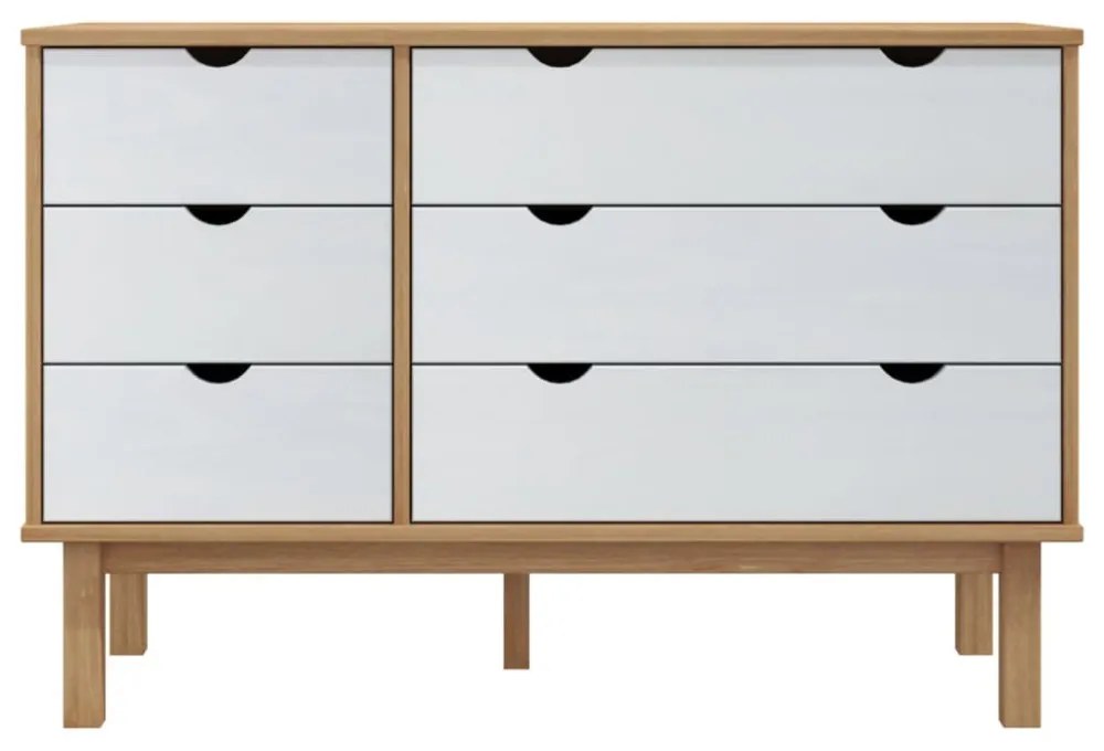 OTTA barna-fehér tömör fenyőfa éjjeliszekrény 111x43x73,5 cm