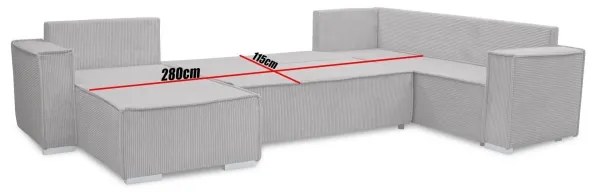 Univerzális, kihúzható U-alakú sarokgarnitúra LONDON, szürke