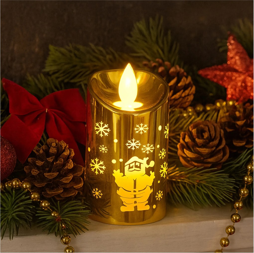 LED-es karácsonyi gyertya Mikulás és Hópehely motívummal – 6 db-os szett, 8 cm