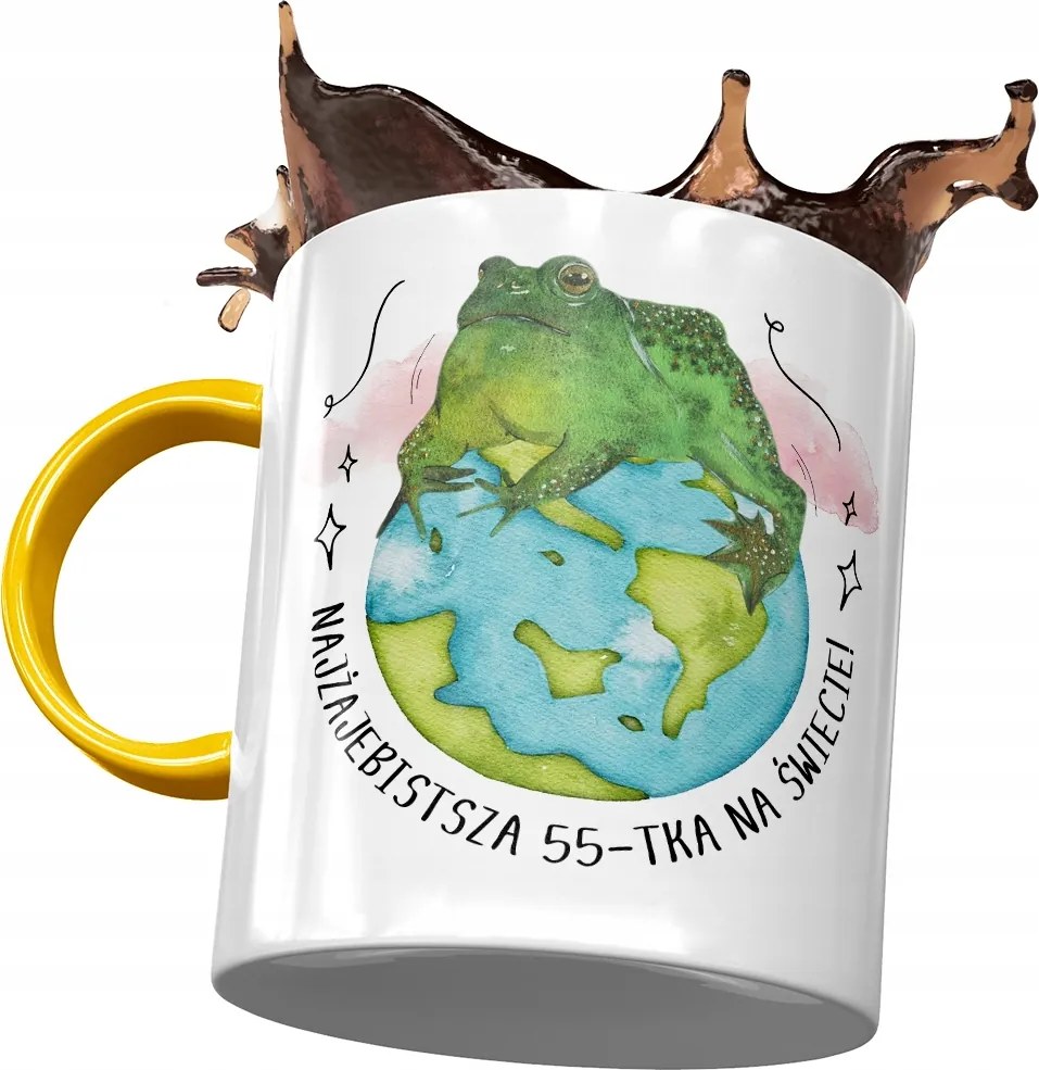 Sárga Bögre Születésnapra 55 55-es 55-ös Ajándék Nyomtatott Fotóval