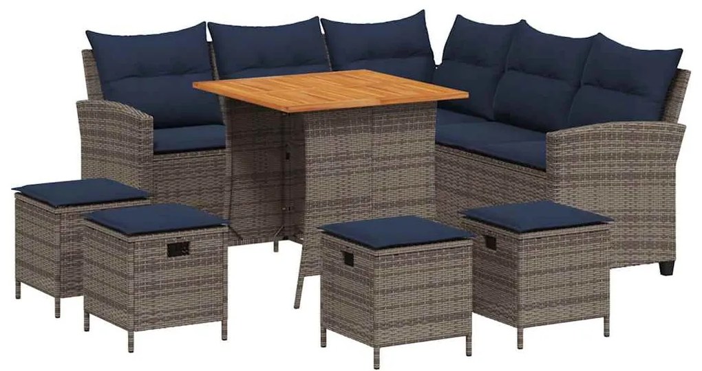 6 részes szürke polyrattan kerti ülőgarnitúra párnákkal L-alakú