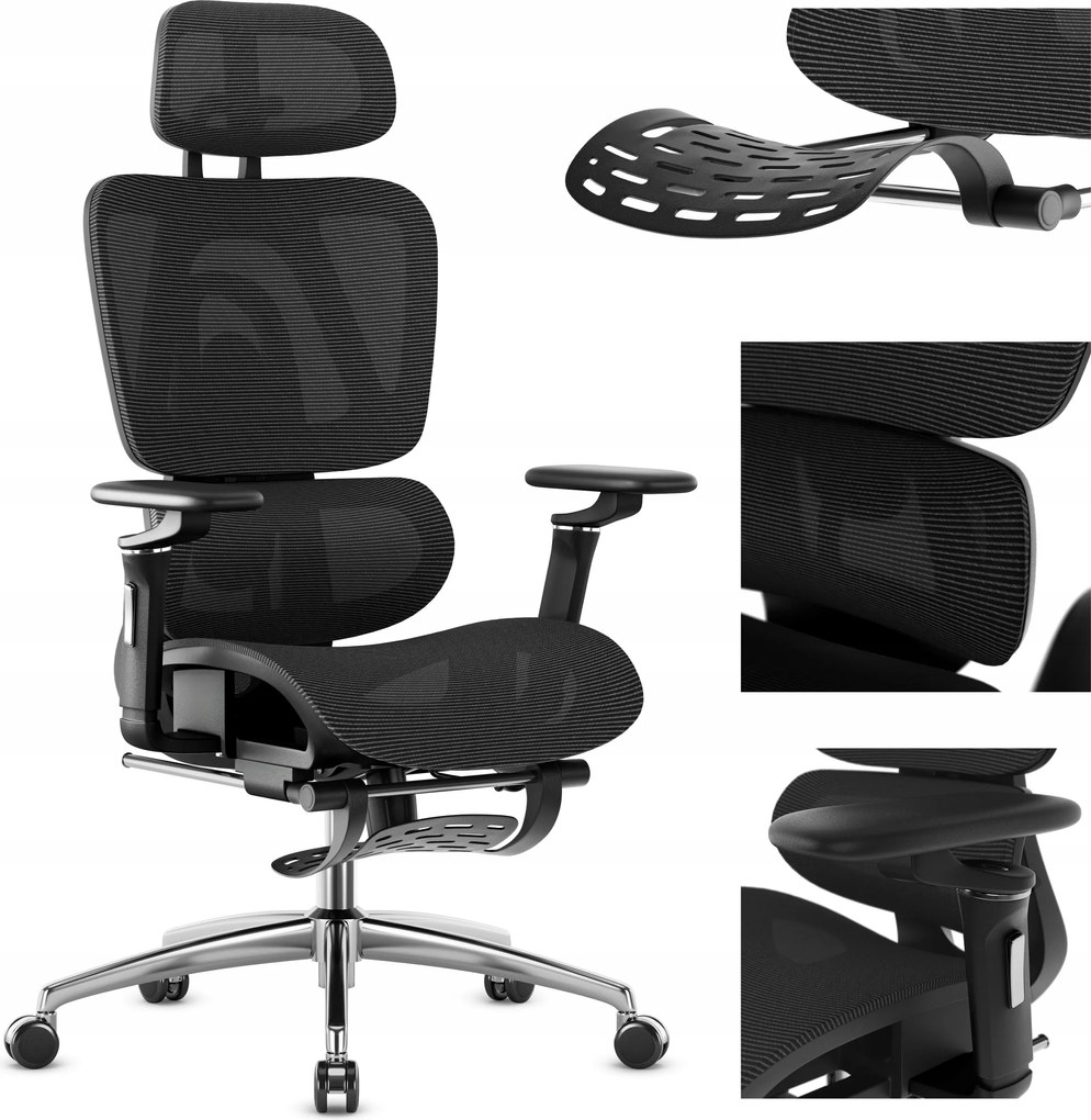 Ergonomikus irodai szék Mark Adler fekete, forgatható lábtartóval